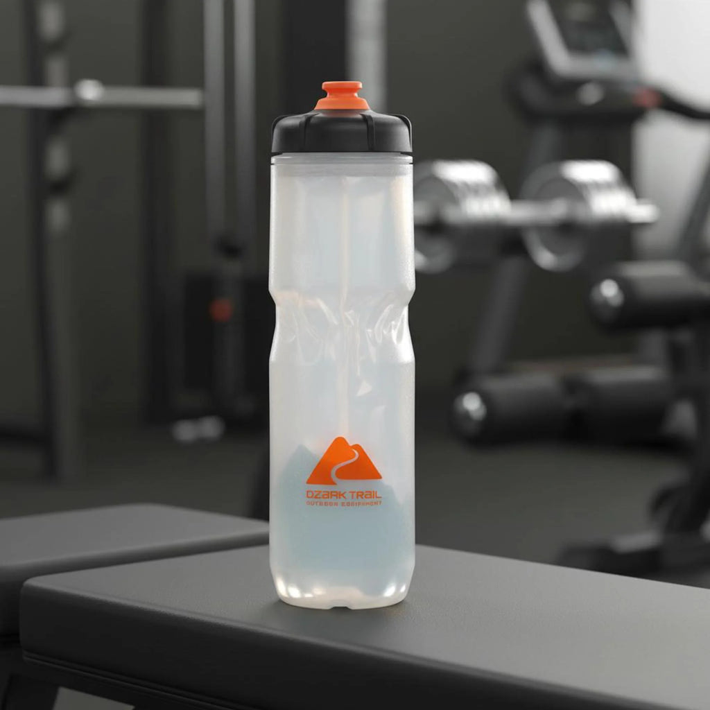 22 Oz Plastic Insulated Cycling Water Bottle, Black and White